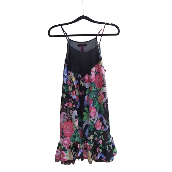 Besty Johnson Intimates Nightgown Womens Size S  Spaghetti Straps Black Floral - Picture 2 of 8
